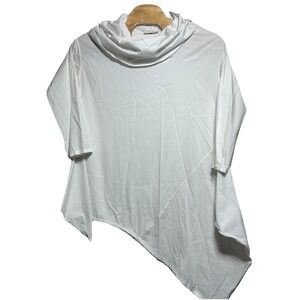 Bryn Walker Tunic Top Womens Medium White Cowl Neck Asymmetric‎ Lagenlook Shirt